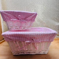 
              White Wicker Basket With Gingham Lining
            