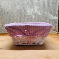 
              White Wicker Basket With Gingham Lining
            