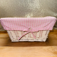 
              White Wicker Basket With Gingham Lining
            