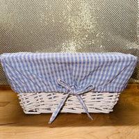 
              White Wicker Basket With Gingham Lining
            