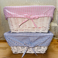
              White Wicker Basket With Gingham Lining
            