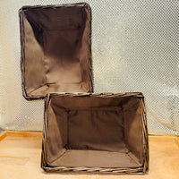 
              Dark Stained Cotton-lined Rectangular Basket
            