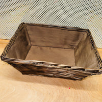
              Dark Stained Cotton-lined Rectangular Basket
            