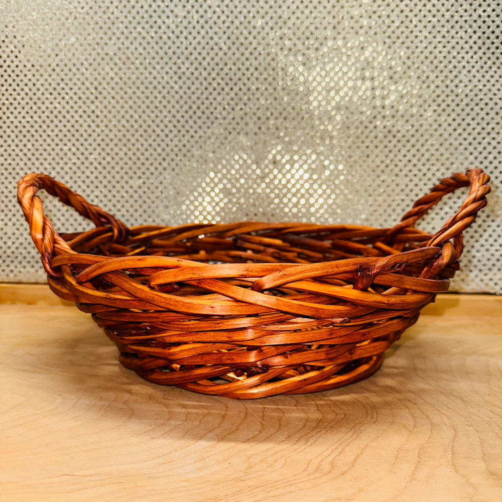 Stained Wicker Round Basket with Braided Handles