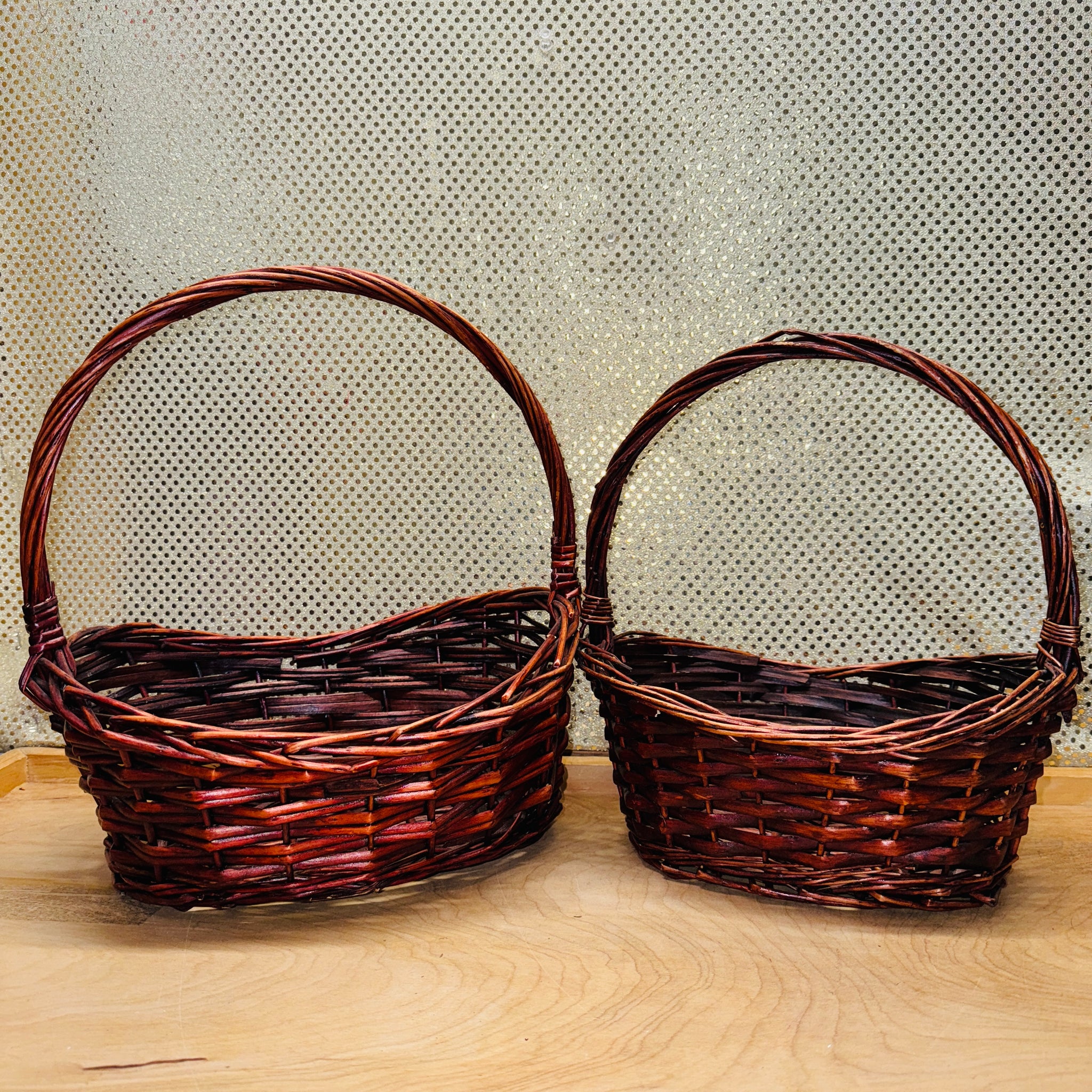 Dark Brown Stained Oval Wicker Basket (2 sizes)| Mountain Man Vail