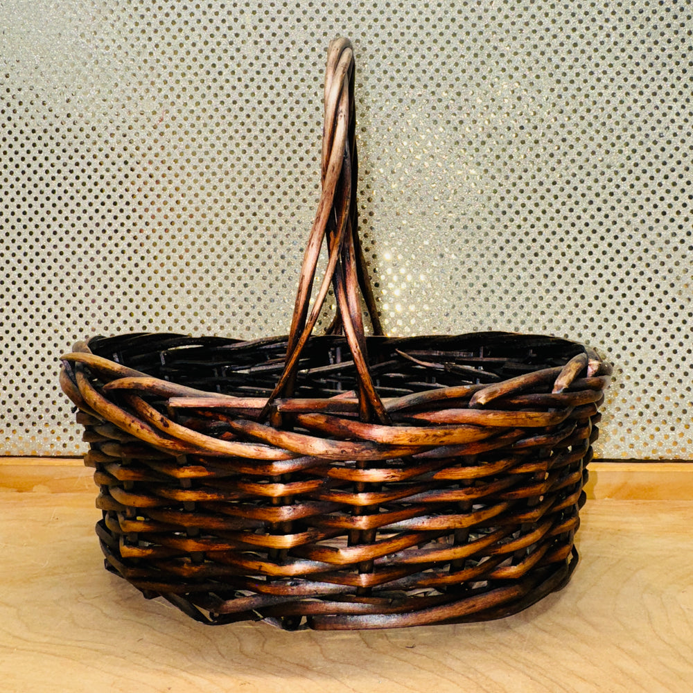 Dark Stain Oval Wicker Basket