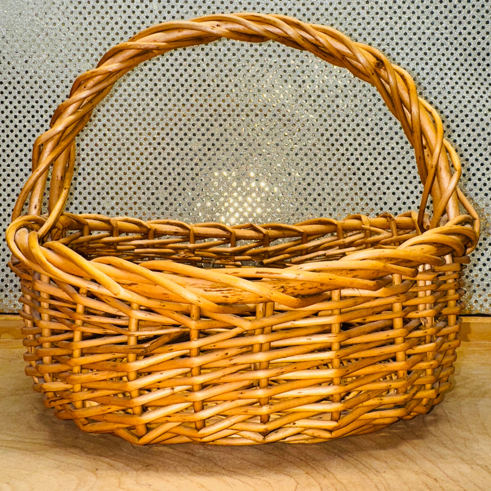 Stained Wicker with Thick Braided Handle Oval Basket