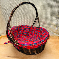 
              Plaid Fabric Lined Oval Willow Handled Basket
            