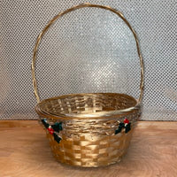 Gold Painted Oval Basket with Holly and Berries