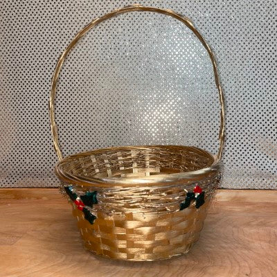 Gold Painted Oval Basket with Holly and Berries