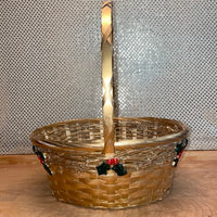 
              Gold Painted Oval Basket with Holly and Berries
            