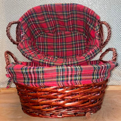 Plaid Flannel-Lined Oval Basket