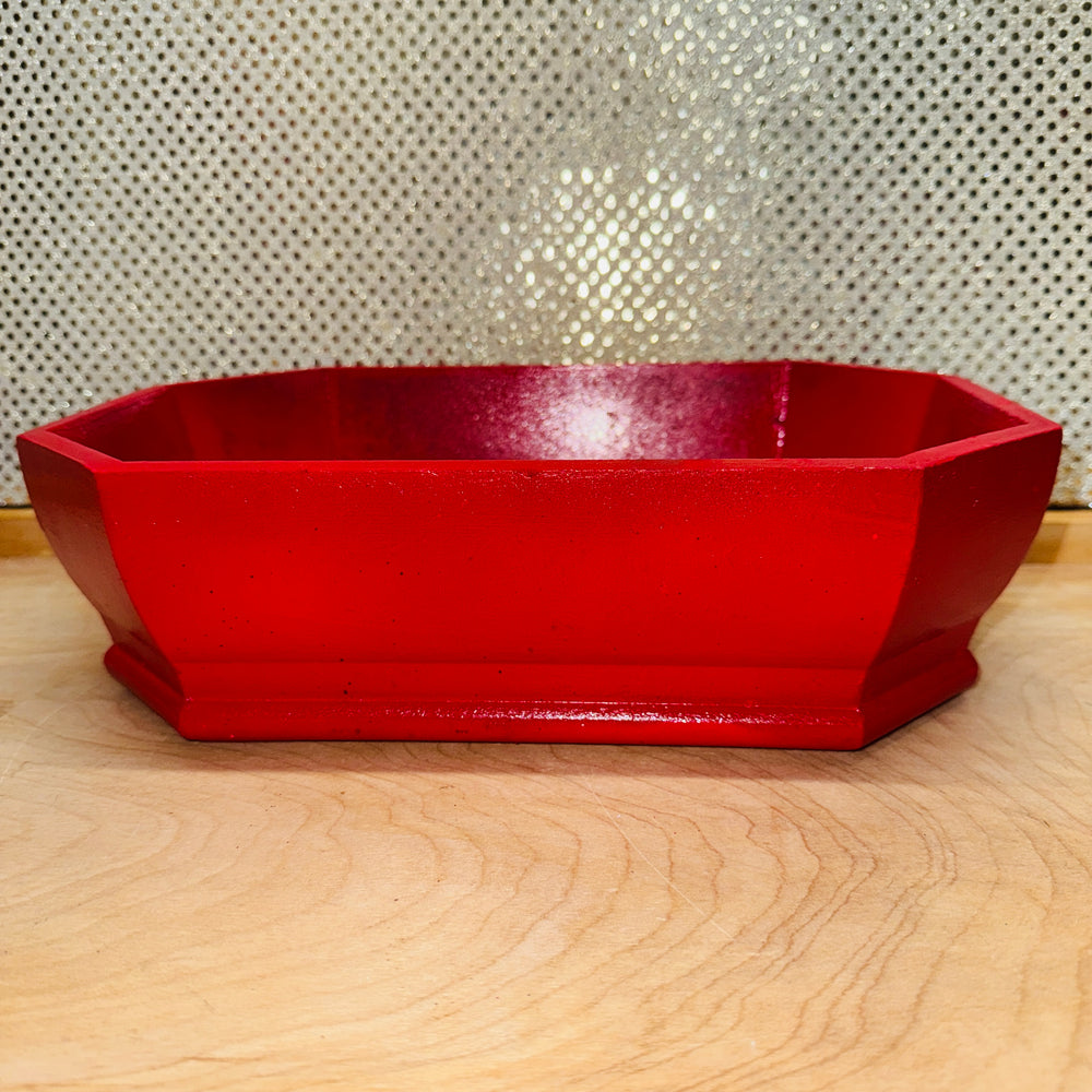 Red Painted 8-sided Wood Basket