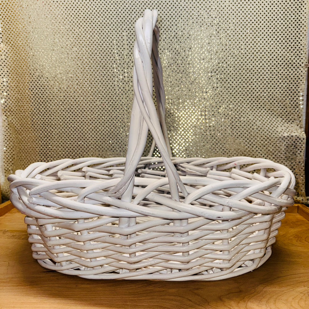 XL White Painted Handled Basket