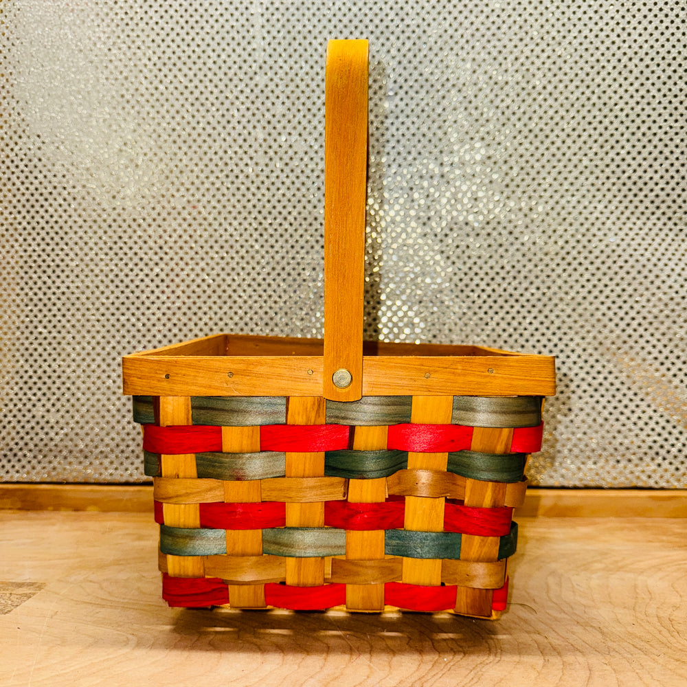 Green and Red Chipwood Weave Basket