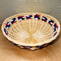 Red-White-Blue Braid Round Bamboo Basket 10.5"