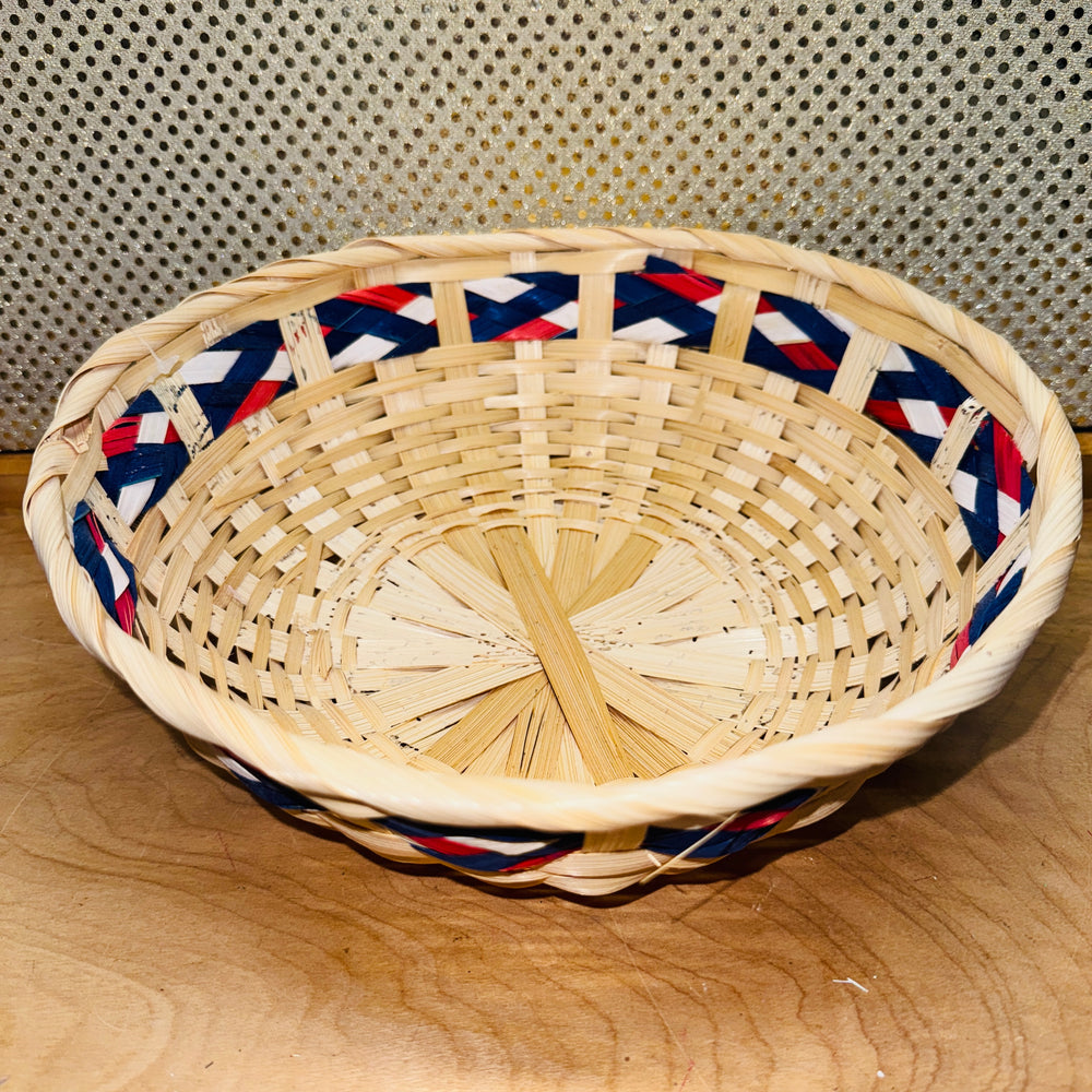 Red-White-Blue Braid Round Bamboo Basket 10.5