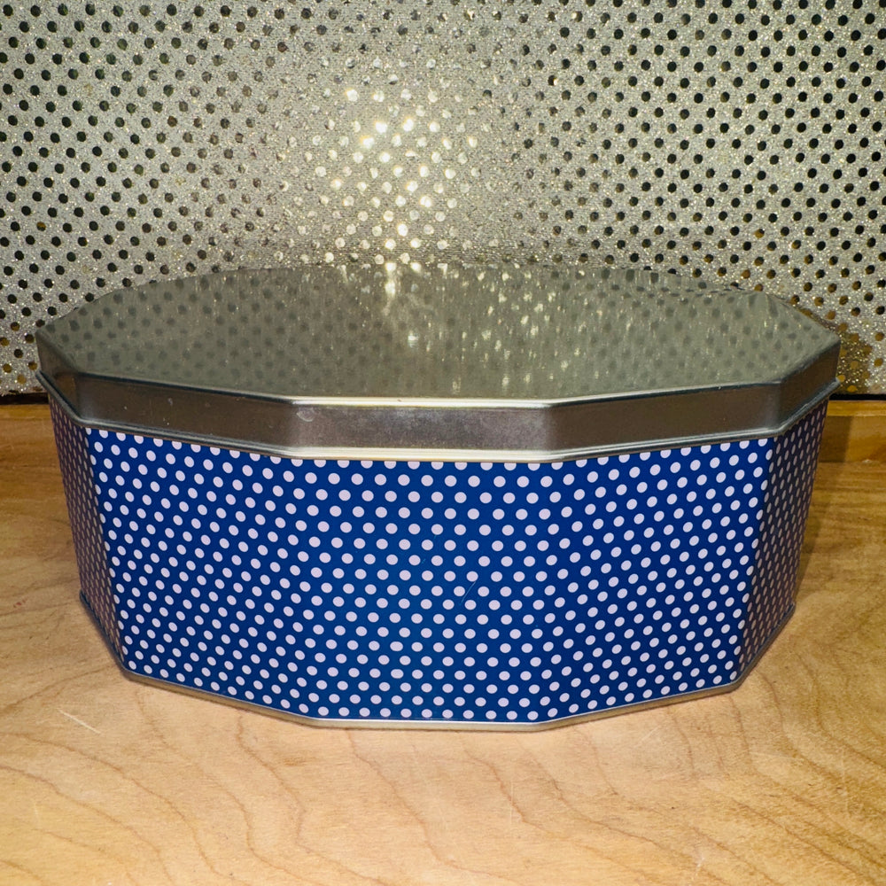 Silver and Blue Polka Dots Tin
