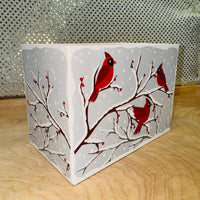 Cardinals in Snowy Tree Basket Box - SMALL ONLY