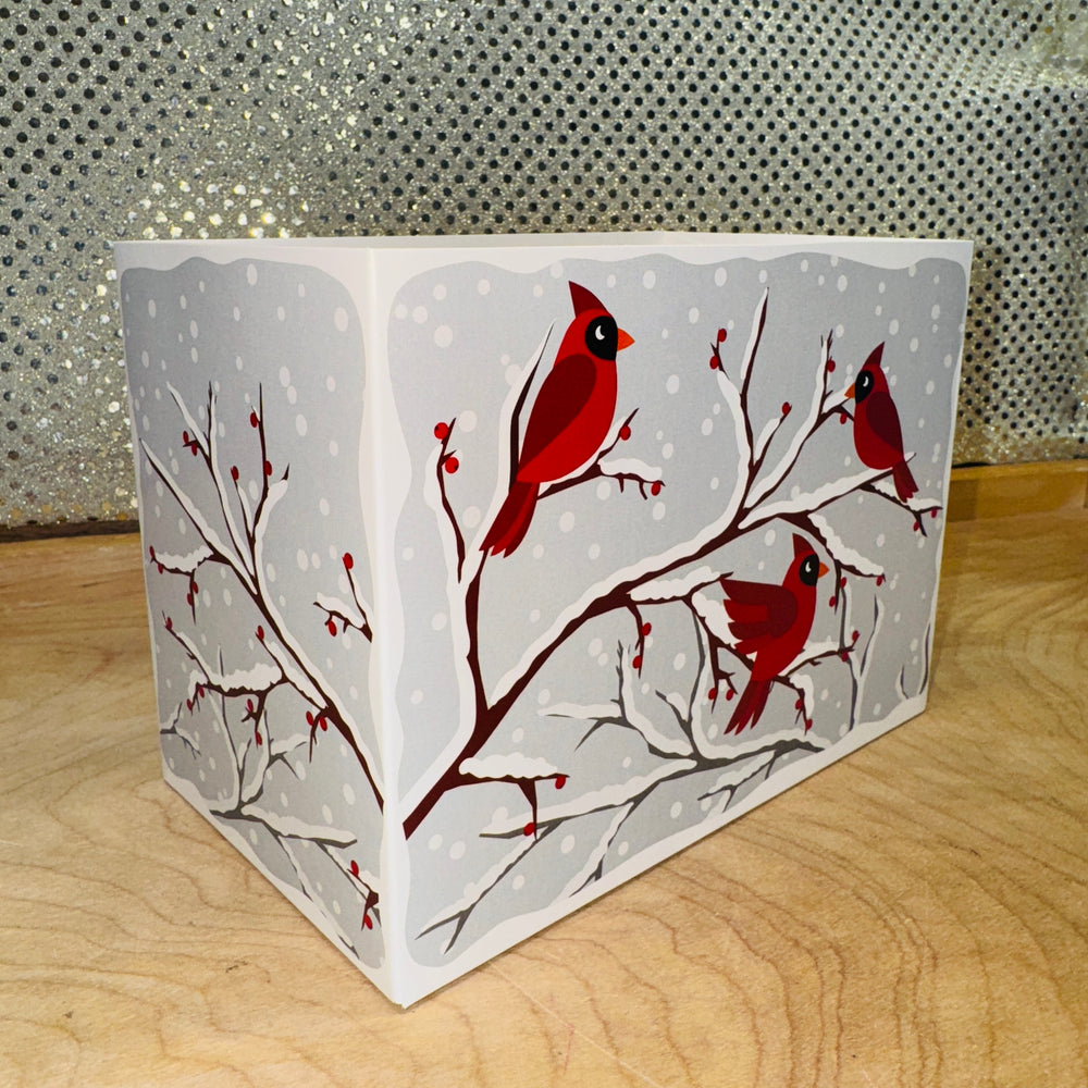 Cardinals in Snowy Tree Basket Box - SMALL ONLY
