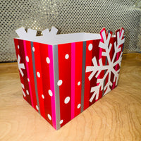 Red -Pink-Silver Stripe Snowflake Basket Box - SMALL ONLY