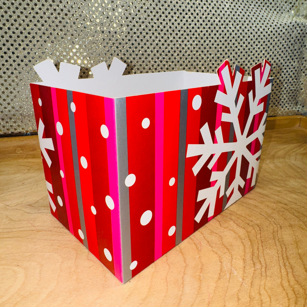 Red -Pink-Silver Stripe Snowflake Basket Box - SMALL ONLY