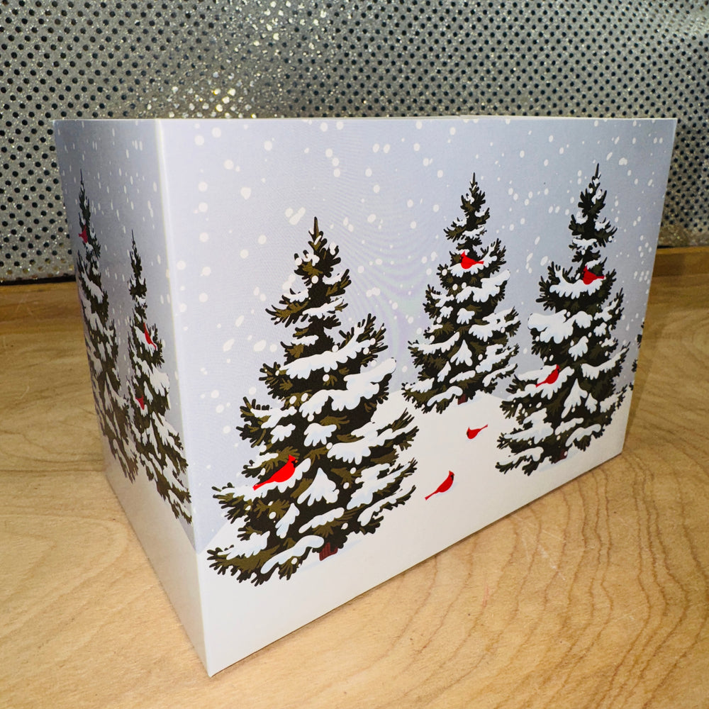 Snowy Pines with Cardinals Basket Box - SMALL ONLY