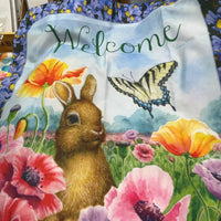 Welcome Bunny Butterflies and Flowers Banner