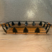 
              Wicker and Metal Tree Lined Tray Side Handles
            