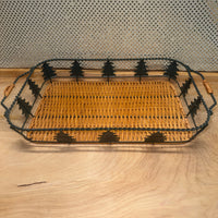 
              Wicker and Metal Tree Lined Tray Side Handles
            