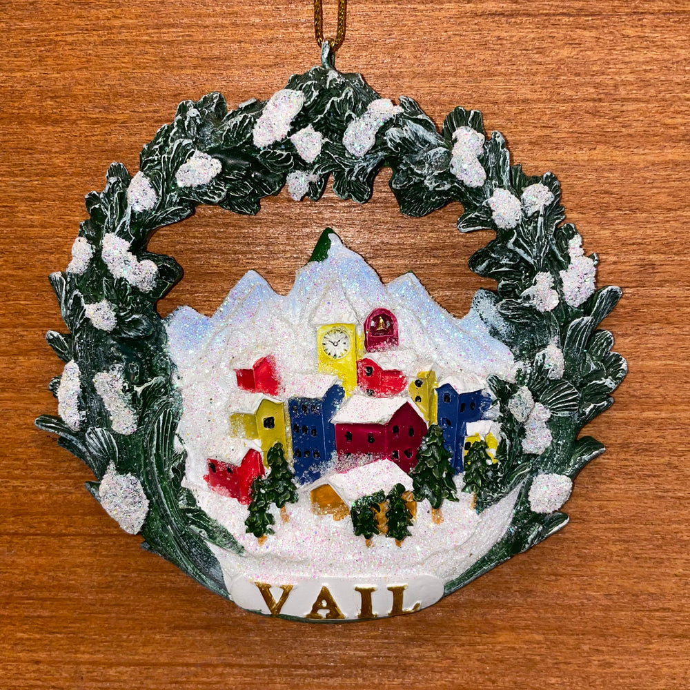 Vail Clock/Bridge/Town Resin Ornament