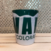
              Vail or  Beaver Creek Shot Glass - License Plate
            