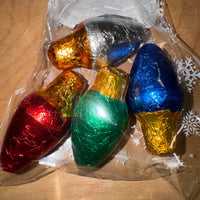 
              Chocolate Lightblubs in Snowman Bag
            