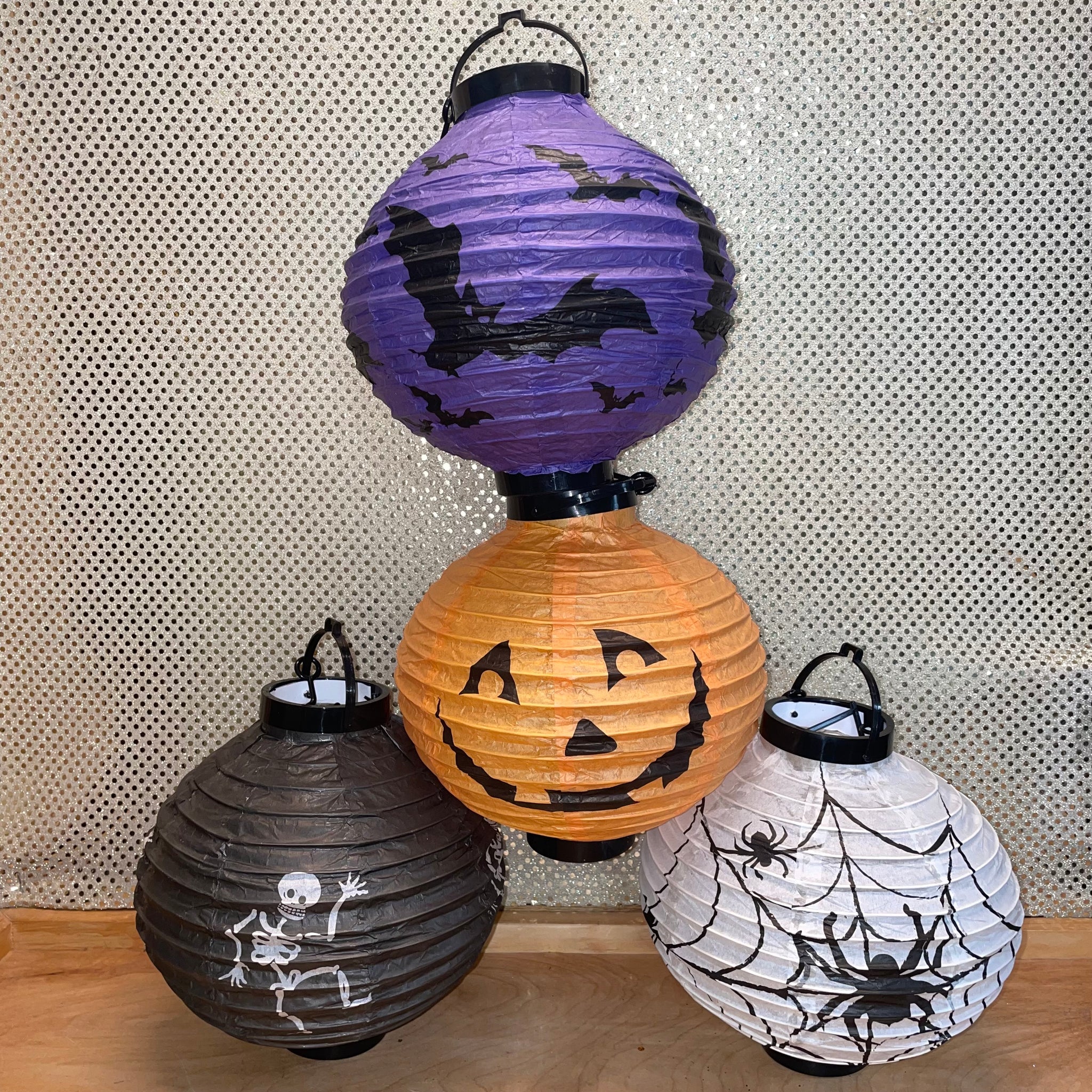 Lot De 5 Lampions D'Halloween LED - Lanternes En Papier Citrouille Araignées - Décoration Fête