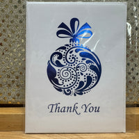 
              Metallic Blue Ornament Thank You Card
            