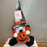 Black Check Hat with Pumpkin Gnome