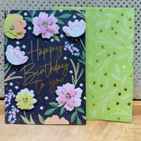 
              Pink and Green Flowers Birthday Card
            