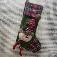 Plaid Snowman Stocking-Green