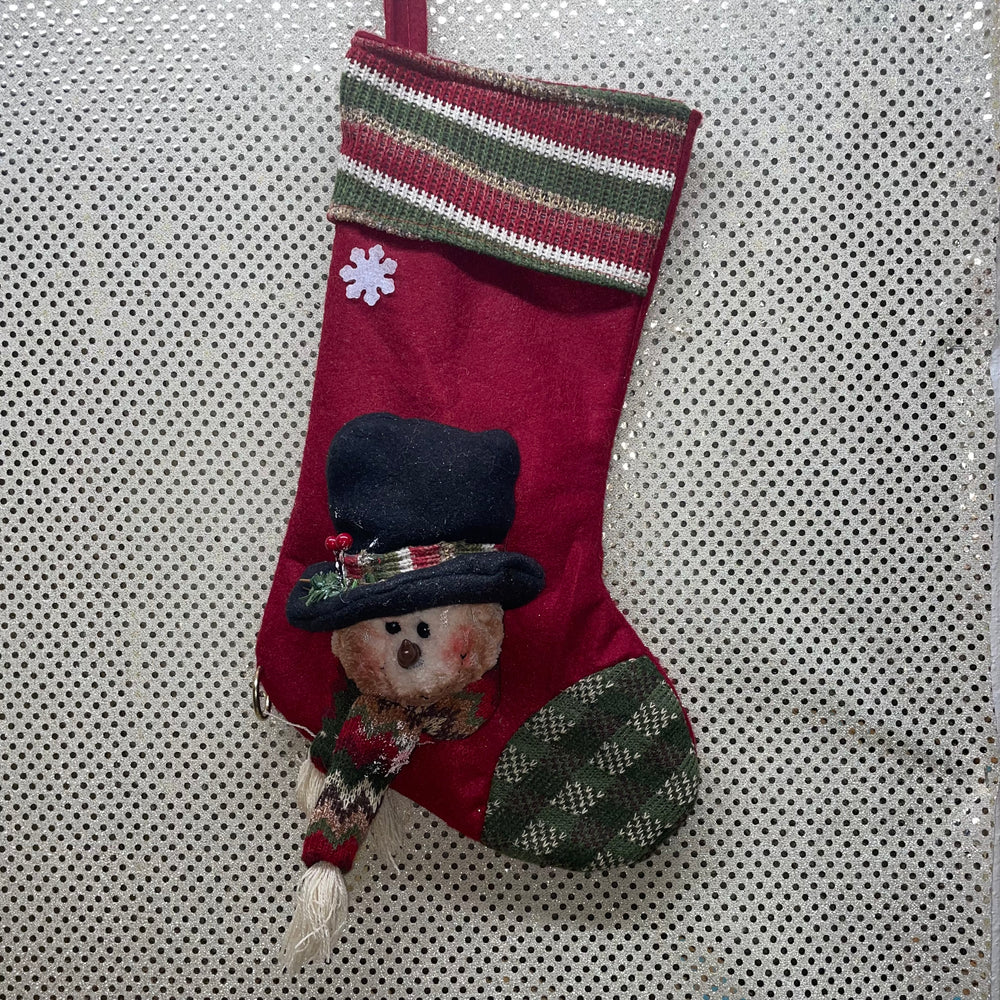 Rustic Snowman Stocking-Red/top