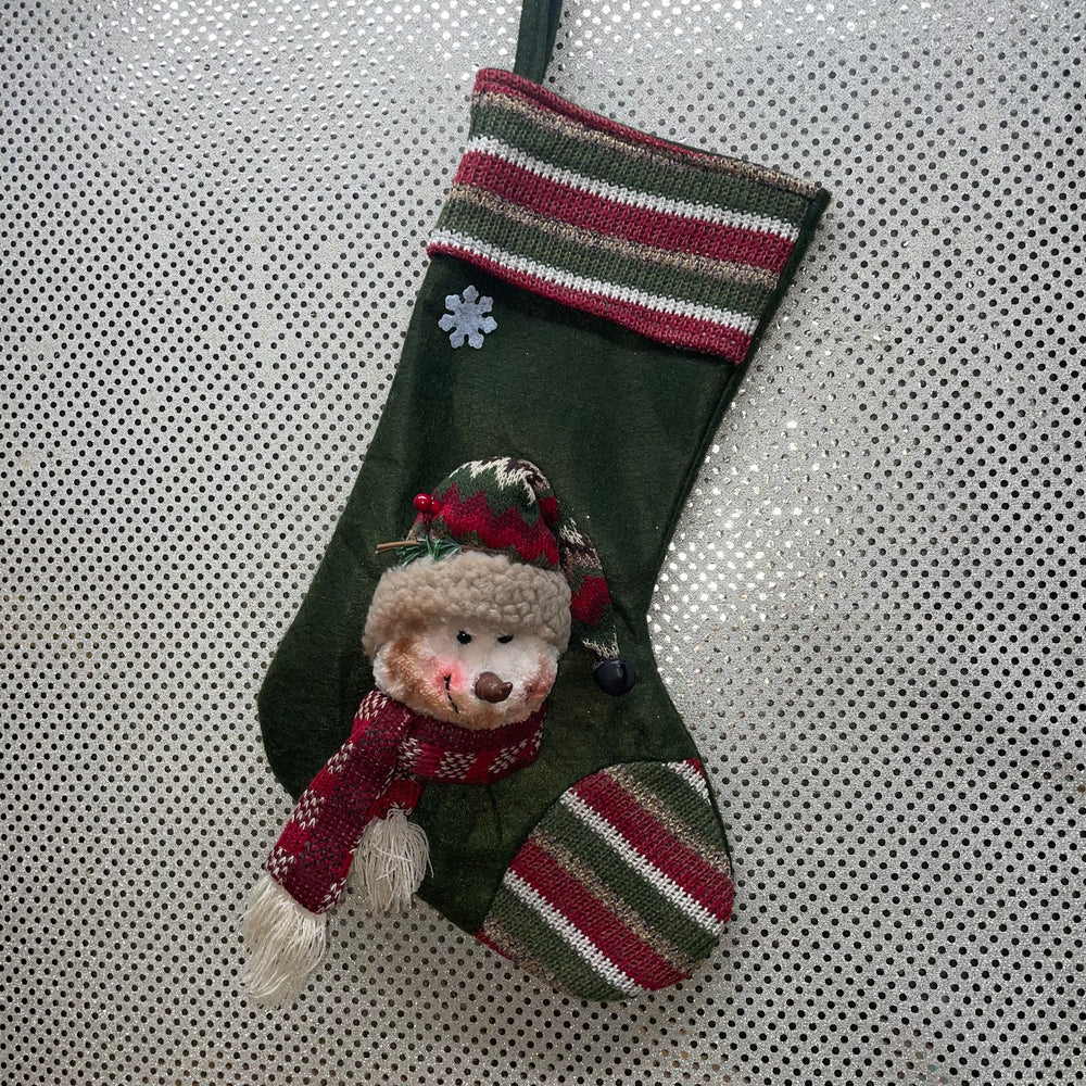 Rustic Snowman Stocking-Grn/stk