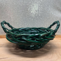 
              Green Wicker Round Basket with Side Handles
            