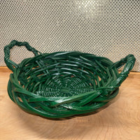 
              Green Wicker Round Basket with Side Handles
            