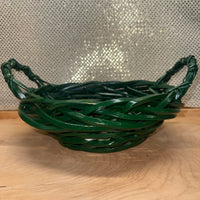
              Green Wicker Round Basket with Side Handles
            
