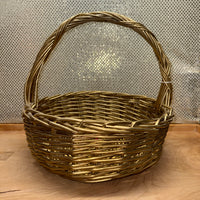 
              Gold Painted Round Handled Wicker Basket
            