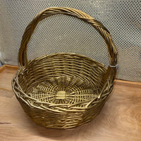 
              Gold Painted Round Handled Wicker Basket
            
