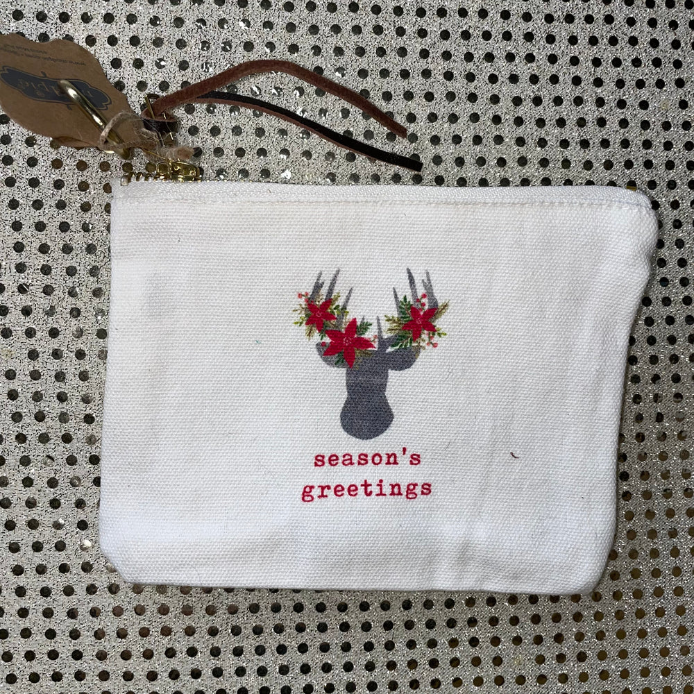 Deer Antlers w/Poinsettias Zip Pouch