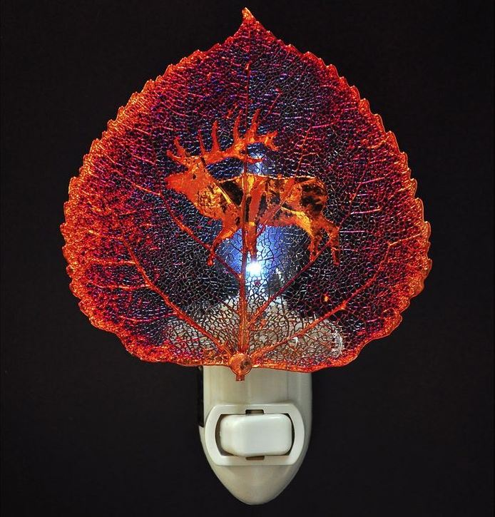 Real Leaf Night Light - Elk/Deer Iridescent Aspen