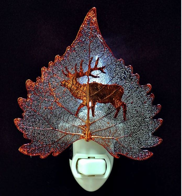 Real Leaf Night Light - Elk/Deer Iridescent Cottonwood