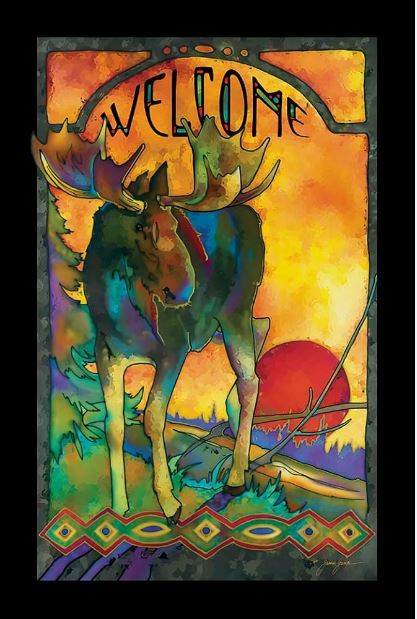 Welcome Stained Art Glass - Moose