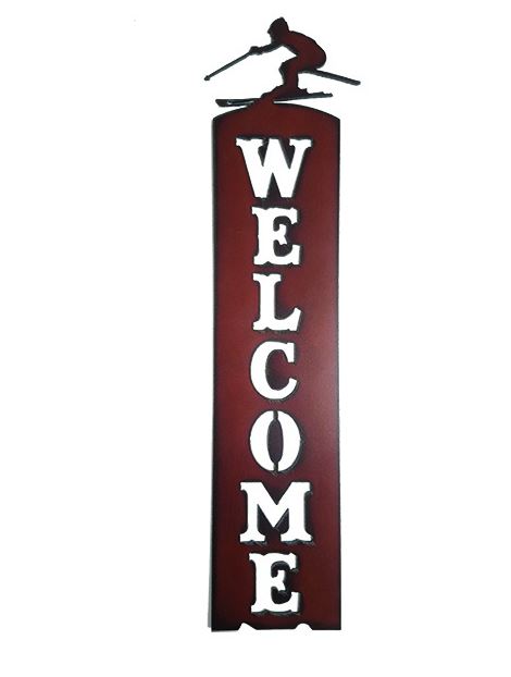 Rustic Iron Welcome Sign - Skier
